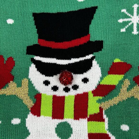 Blizzard Bay Green Ugly Christmas Cool Snowman Sunglasses Sweater Men’s Large - Picture 4 of 10